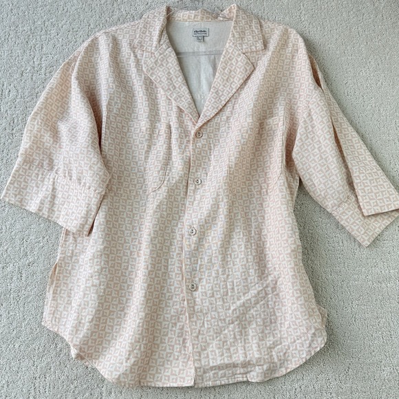 Rhythm Solis Embroidered Button Up Shirt Men's S Pink Geometric Camp Collar $90 - Picture 4 of 11